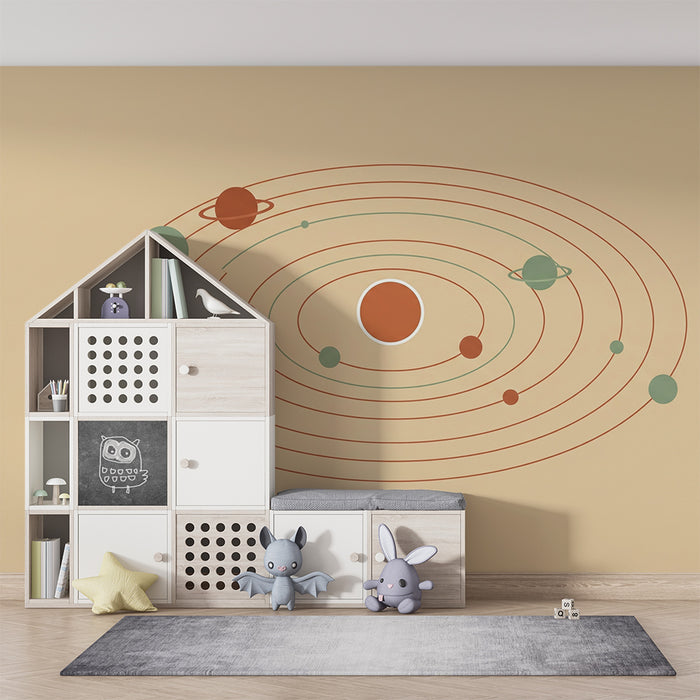 Kids room wallpaper | Stylized solar system with colorful planets
