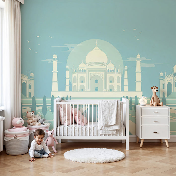 **Text tradus:**

Tapet cameră copii | Taj Mahal și grădini fermecate