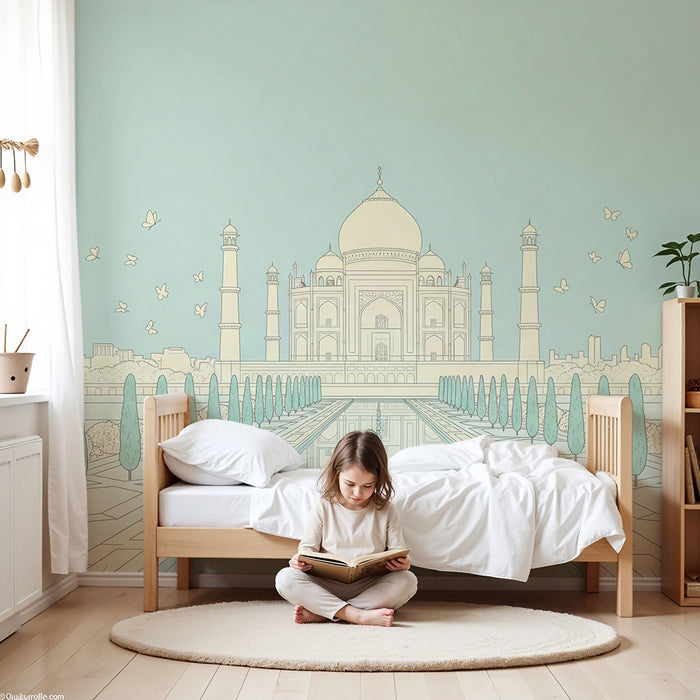 Ecco la traduzione richiesta:

Carta da parati camera bambini | Taj Mahal e giardini incantati con farfalle