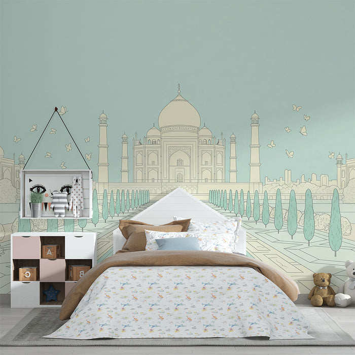 Ecco la traduzione richiesta:

Carta da parati camera bambini | Taj Mahal e giardini incantati con farfalle