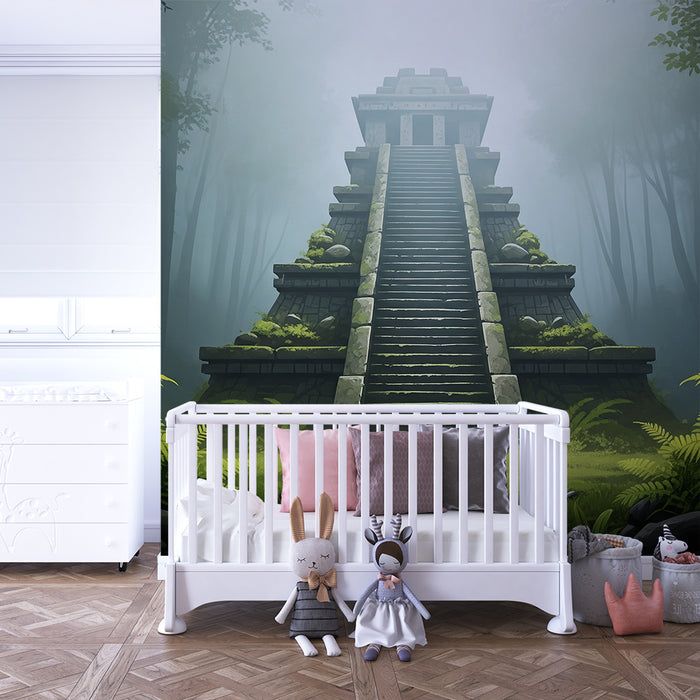 Behang kinderkamer | Oude tempel in het hart van de mistige jungle