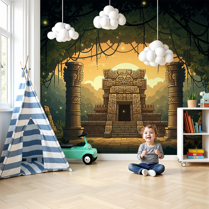 Papier peint chambre enfant | Temple inca mystérieux au cœur de la jungle