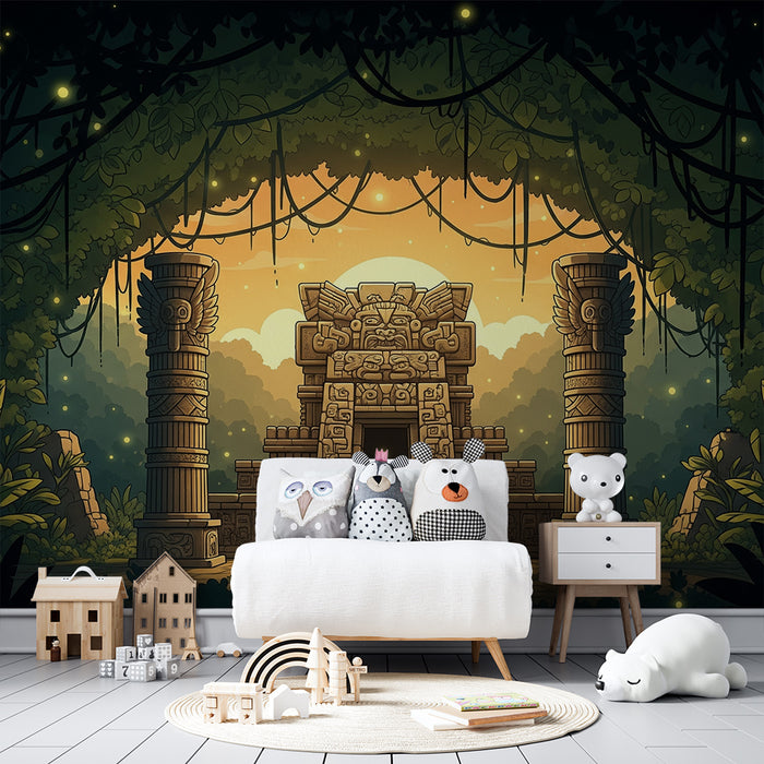 Papier peint chambre enfant | Temple inca mystérieux au cœur de la jungle