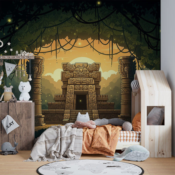 Papier peint chambre enfant | Temple inca mystérieux au cœur de la jungle