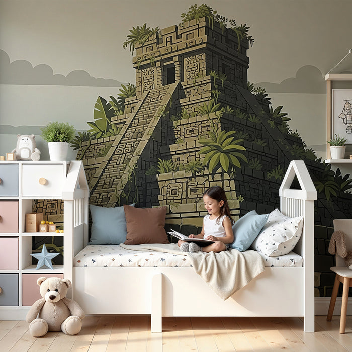 Kids' room wallpaper | Mayan temple surrounded by lush vegetation
