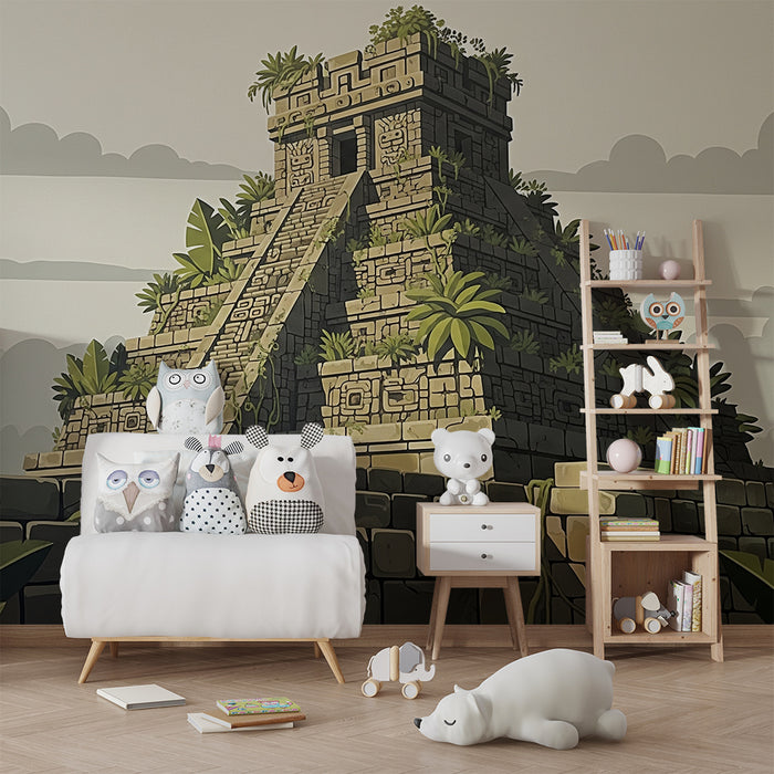 Kids' room wallpaper | Mayan temple surrounded by lush vegetation