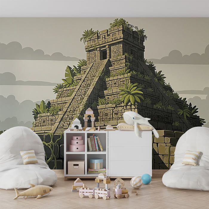 Kids' room wallpaper | Mayan temple surrounded by lush vegetation