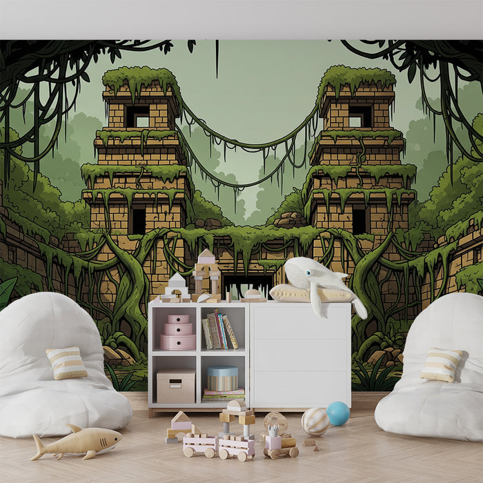 Kids' Room Wallpaper | Ancient Temples in a Lush Jungle