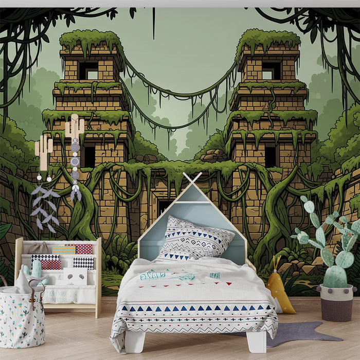 Kids' Room Wallpaper | Ancient Temples in a Lush Jungle