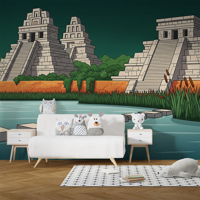Kids' Room Wallpaper | Ancient Temples and Lush Nature