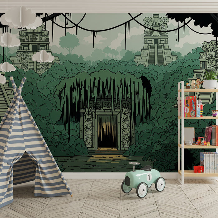Papier peint chambre enfant | Temples mystérieux au cœur de la jungle verdoyante