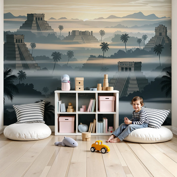 Kids' room wallpaper | Mysterious temples in the misty jungle