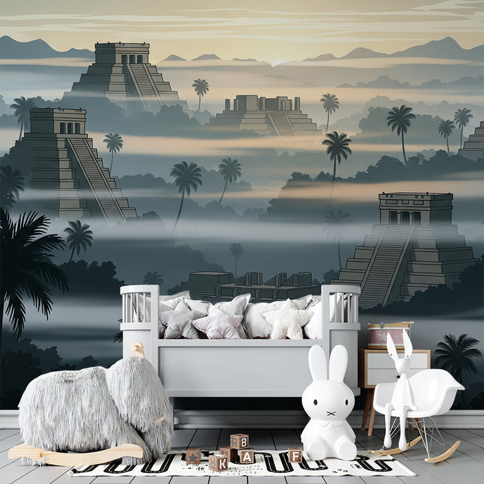 Kids' room wallpaper | Mysterious temples in the misty jungle