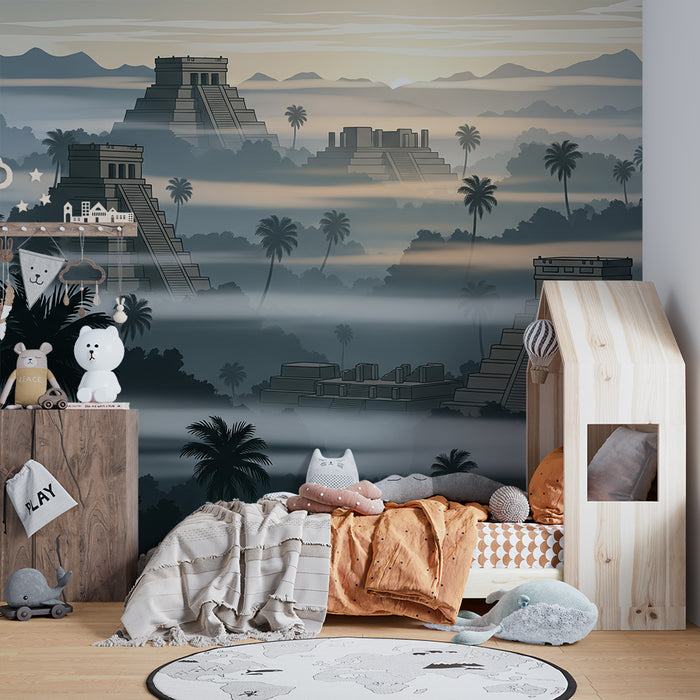 Kids' room wallpaper | Mysterious temples in the misty jungle