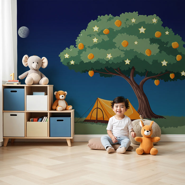 Children's room wallpaper | Starry tree tent with golden fruit