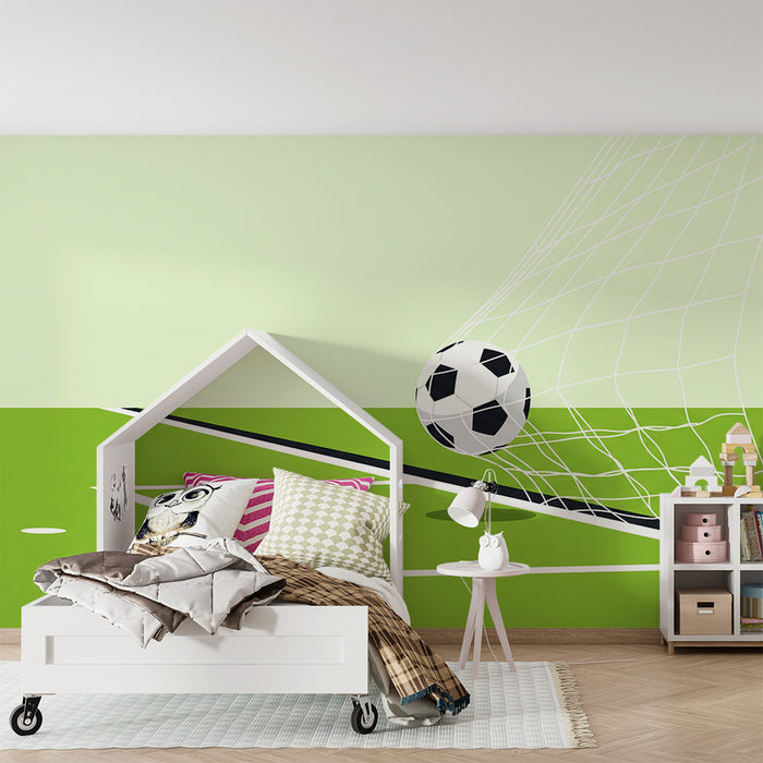 Papel pintado infantil | Campo de fútbol con balón en la red