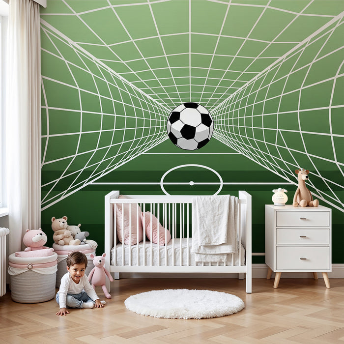 Fototapet för barnrum | Fotbollsplan med boll i mål