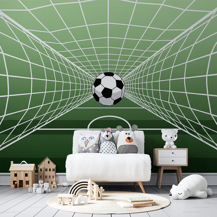 Fototapet för barnrum | Fotbollsplan med boll i mål