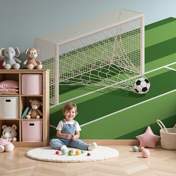 Kinderzimmer-Tapete | Fußballfeld mit Ball im Tor