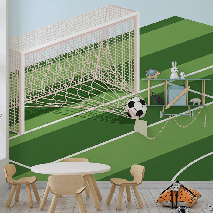 Kinderzimmer-Tapete | Fußballfeld mit Ball im Tor