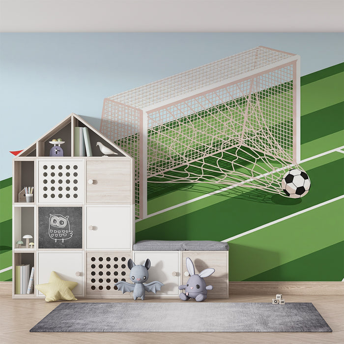 Kinderzimmer-Tapete | Fußballfeld mit Ball im Tor