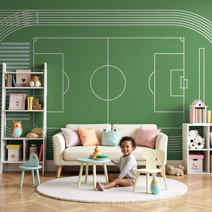 Kids room wallpaper | Stylized football field with running track
