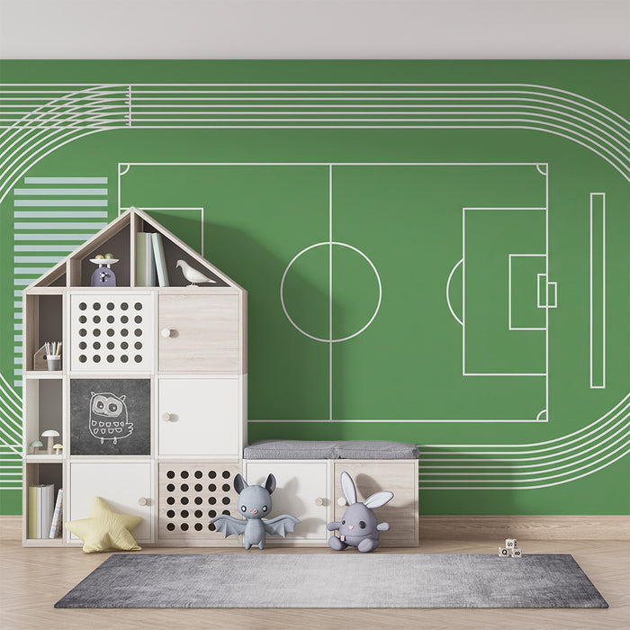 Kids room wallpaper | Stylized football field with running track