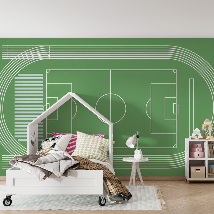 Kids room wallpaper | Stylized football field with running track