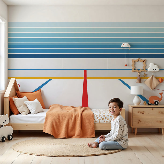 Kinderzimmer Tapete | Stilisierter Hockeyplatz mit blauen Farbverläufen