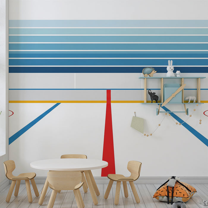 Kinderzimmer Tapete | Stilisierter Hockeyplatz mit blauen Farbverläufen