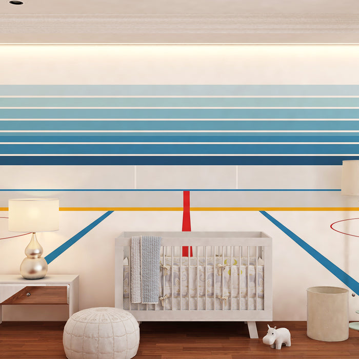 Kinderzimmer Tapete | Stilisierter Hockeyplatz mit blauen Farbverläufen