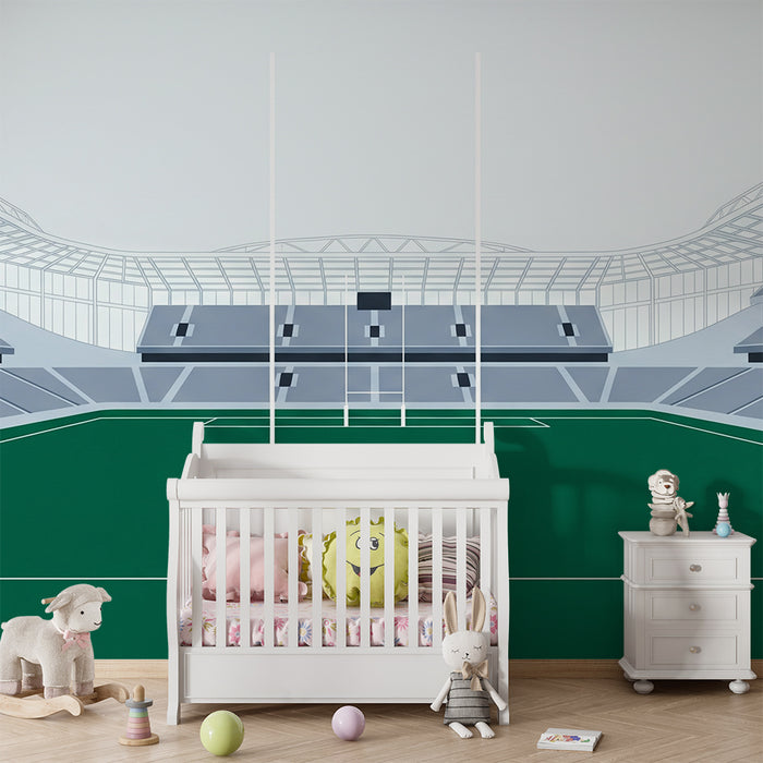 Kinderkamer behang | Gestileerd rugbyveld in een moderne arena