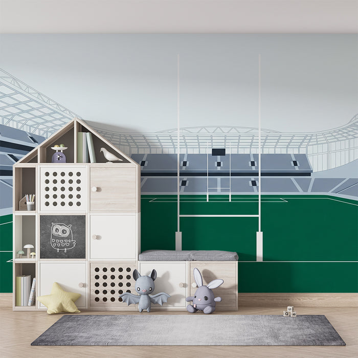 Kinderkamer behang | Gestileerd rugbyveld in een moderne arena