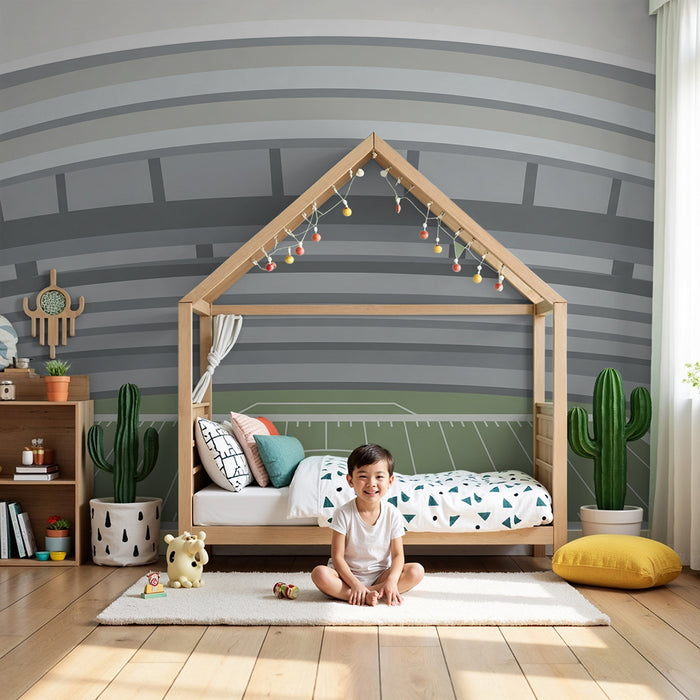 Kinderzimmer Tapete | Stilisierter Sportplatz mit modernen Tribünen