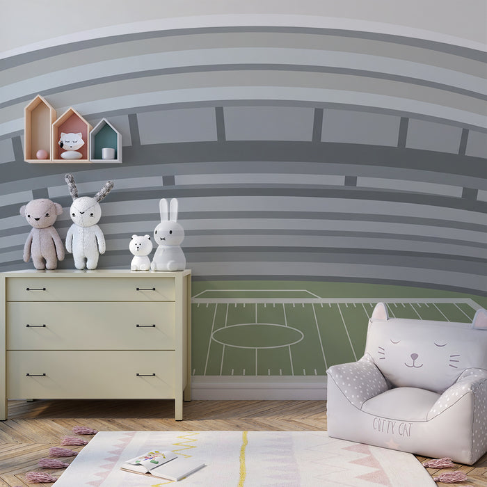Kinderzimmer Tapete | Stilisierter Sportplatz mit modernen Tribünen