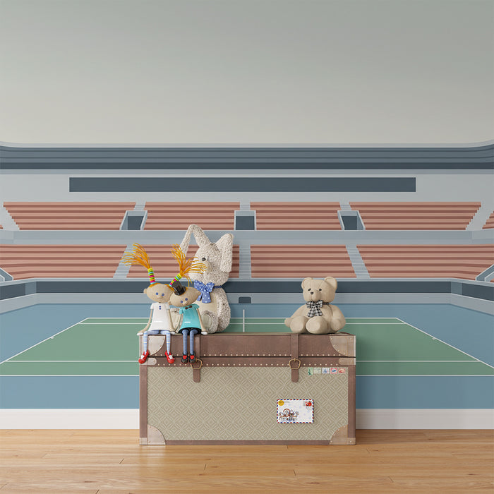 Papel de parede criança | Teren de tenis stilizat cu tribune colorate
