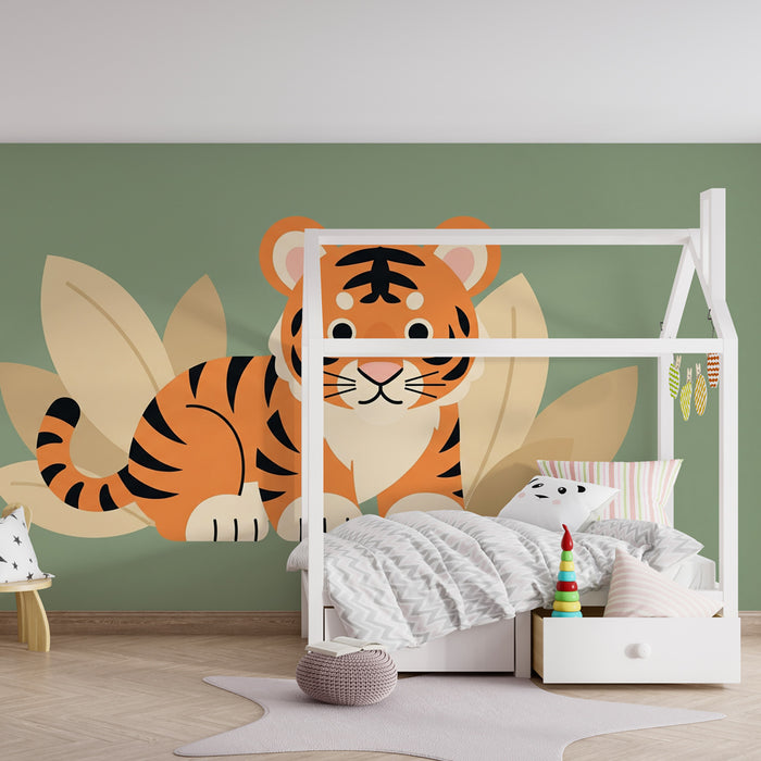 Kinderkamer behang | Grappige tijger midden in de jungle