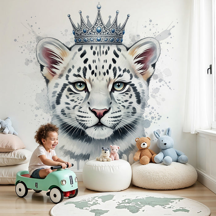 Barnetapet | Kronet hvit tiger i moderne kunstnerisk stil