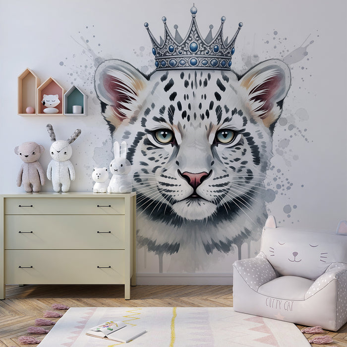 Barnetapet | Kronet hvit tiger i moderne kunstnerisk stil