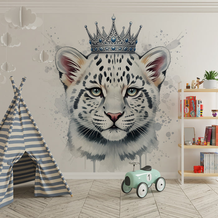 Barnetapet | Kronet hvit tiger i moderne kunstnerisk stil