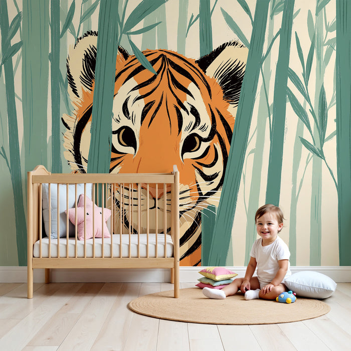 Kinderkamer behang | Tijger verborgen in het bamboebos