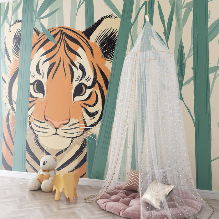 Kinderkamer behang | Tijger verborgen in het bamboebos