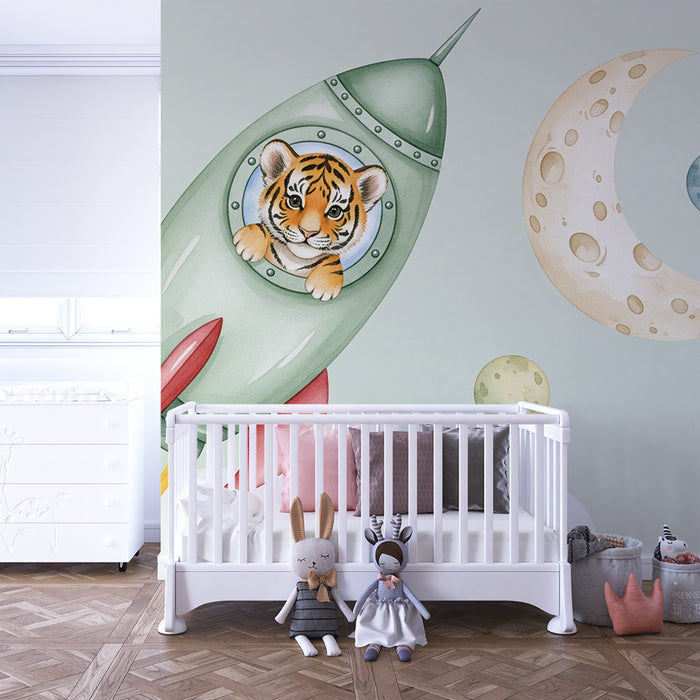 Dječja soba tapeta | Tigar u istraživačkoj raketi