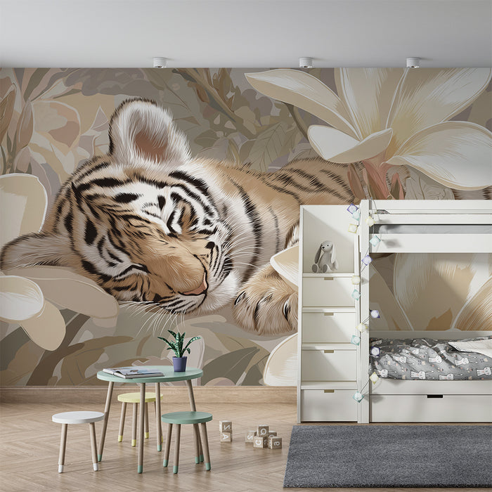 Barntapet | Sovande tiger bland ömtåliga blommor