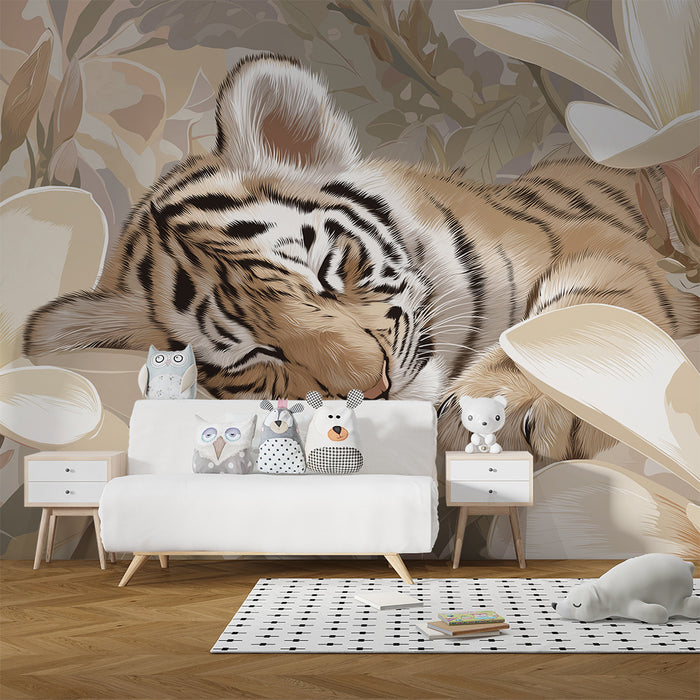 Barntapet | Sovande tiger bland ömtåliga blommor