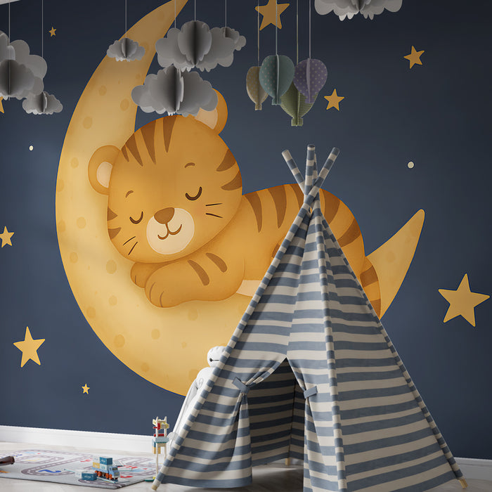 Carta da parati bambini | Tigre addormentato sulla luna