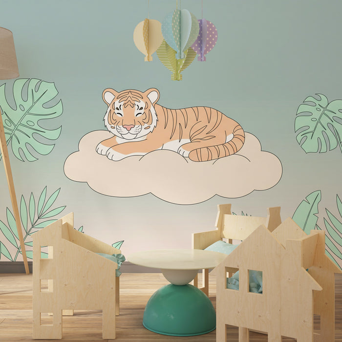 Kinderzimmer Tapete | Schlafender Tiger auf einer Wolke