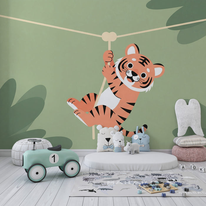 Papier peint chambre enfant | Tigre espiègle dans la jungle