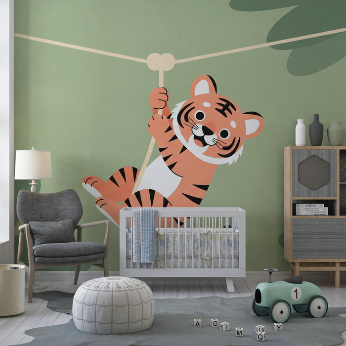Papier peint chambre enfant | Tigre espiègle dans la jungle