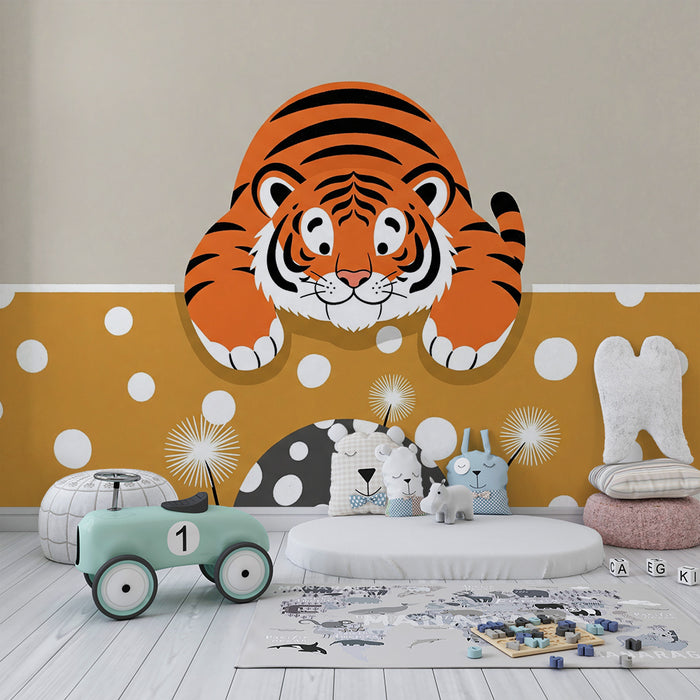 Kids' Room Wallpaper | Playful Tiger on a Colorful Background with Fun Patterns